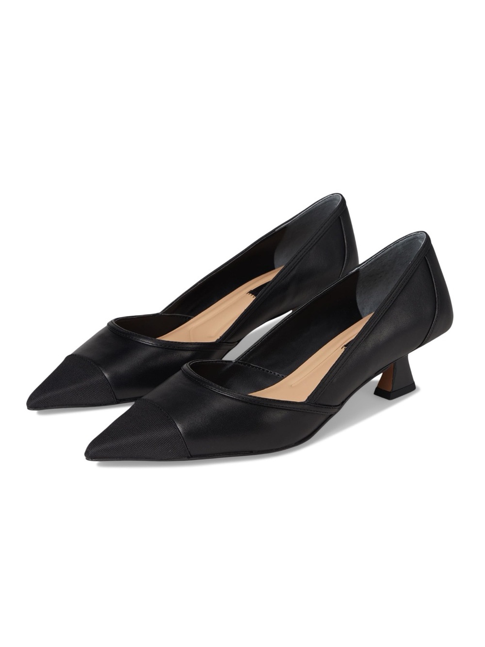 Franco Sarto Darcy Black Leather Pointed Toe Kitten Heel Pumps - Picture 2 of 15